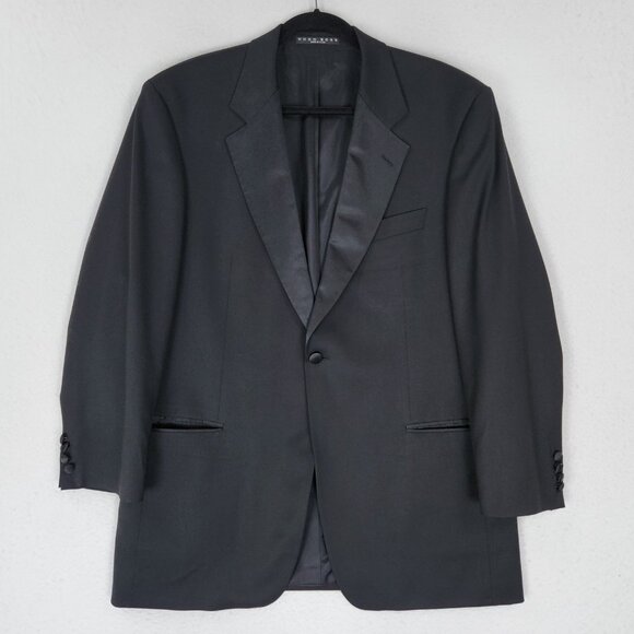 Boss Hugo Boss Jacket Mens 42 Regular Black Virgin Wool Tuxedo Suit Blazer - Picture 1 of 16